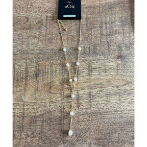 nOir Gold Tone Necklace With Faux Pearl Beads & Y Drop Design